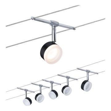 Paulmann 94457 - НАБІР 5xLED/4W точкових світильників для тросової системи CLEAR 230V чорний/глянцевий хром
