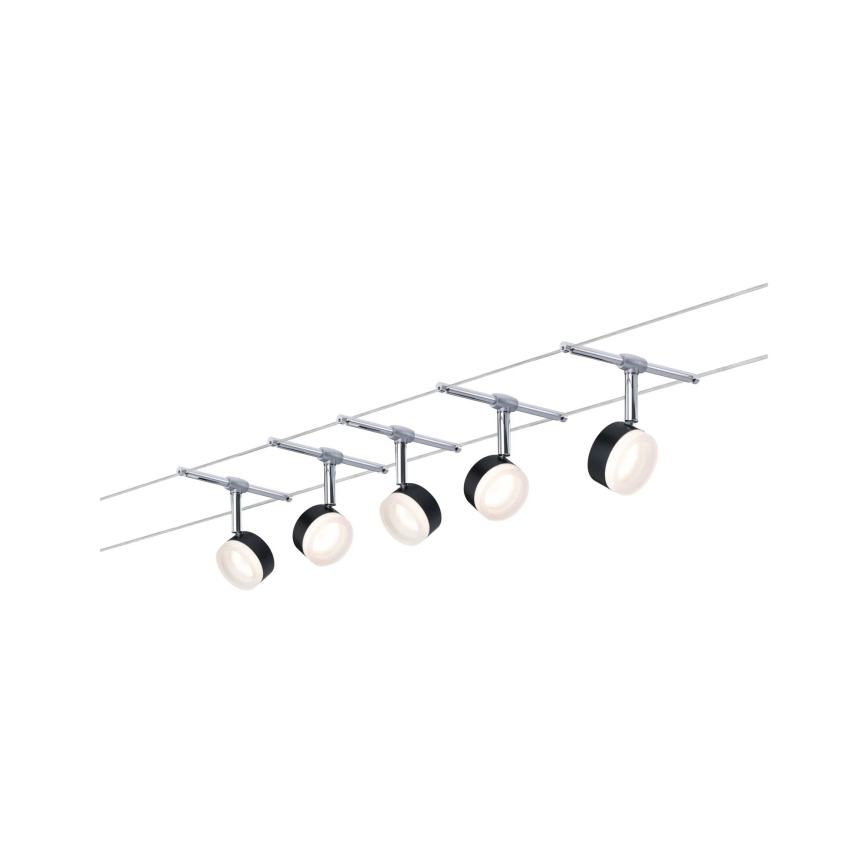 Paulmann 94457 - НАБІР 5xLED/4W точкових світильників для тросової системи CLEAR 230V чорний/глянцевий хром