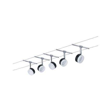 Paulmann 94457 - НАБІР 5xLED/4W точкових світильників для тросової системи CLEAR 230V чорний/глянцевий хром
