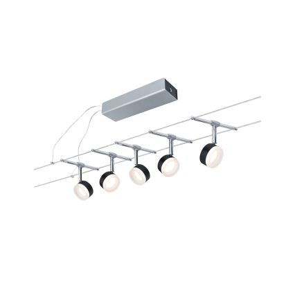Paulmann 94457 - НАБІР 5xLED/4W точкових світильників для тросової системи CLEAR 230V чорний/глянцевий хром