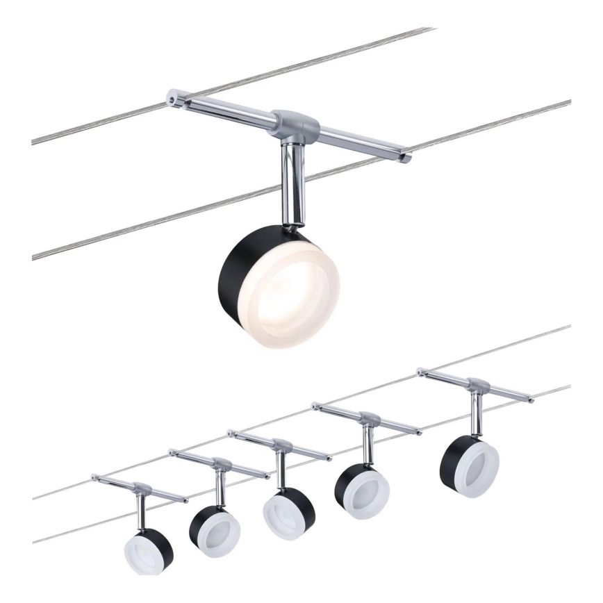 Paulmann 94457 - Комплект из 5 LED по 4 Вт — точечные светильники для тросовой системы CLEAR, 230 В, чёрный/глянцевый хром
