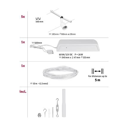 Paulmann 94458 - НАБОР 5xGU5,3/10W Точечный светильник для трековой системы SALT 230V белый