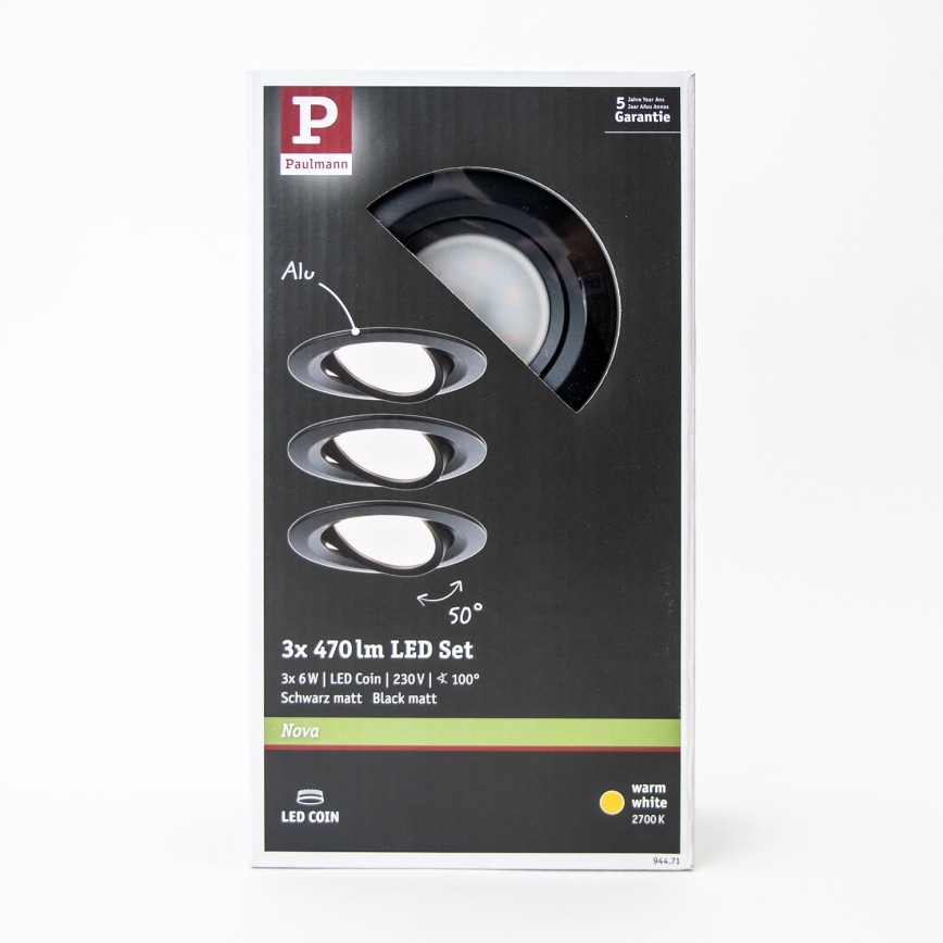Paulmann 94471 - НАБОР 3xLED/6W IP23 Встроенный светильник для ванной комнаты NOVA 230V