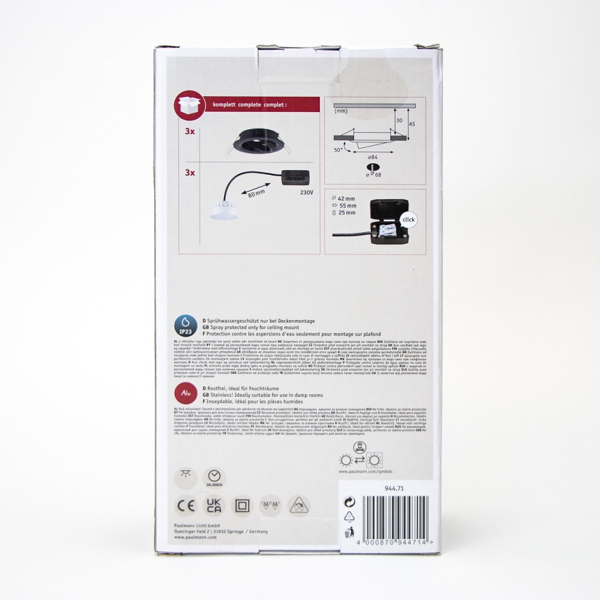 Paulmann 94471 - НАБОР 3xLED/6W IP23 Встроенный светильник для ванной комнаты NOVA 230V