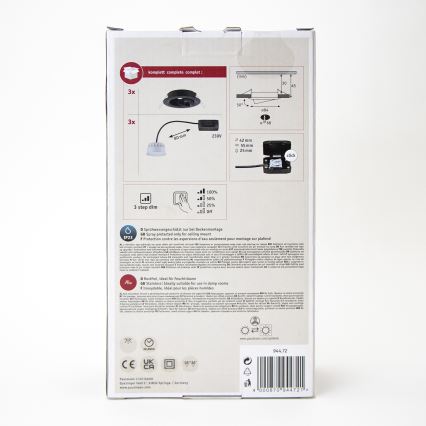 Paulmann 94472 - НАБІР 3xLED/6W IP23 Вбудований стельовий світильник для ванної з регулюванням яскравості NOVA 230V