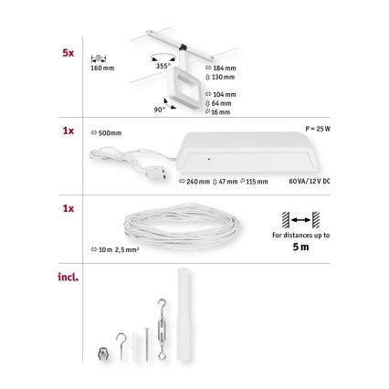 Paulmann 94483 - НАБІР 5xLED/4,8W Точковий світильник для трекової системи FRAME 230V білий
