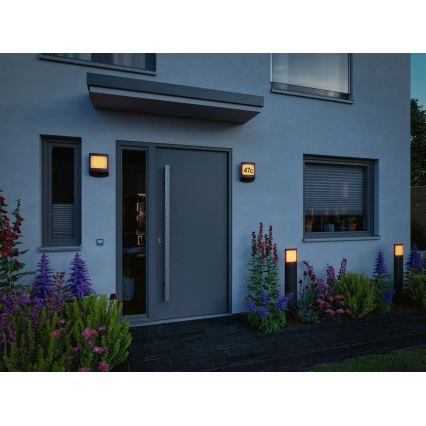 Paulmann 94515 - LED/8,5W IP44 Диммируемый светильник для номера дома с датчиком движения и сумеречным датчиком PADEA 230V антрацит