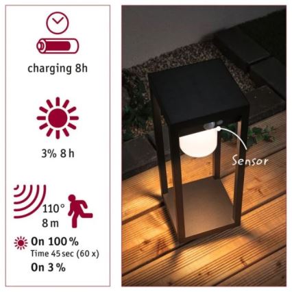 Paulmann 94573 - LED/5,5W IP44 Лампа на солнечной батарее с датчиком MARISOL 3,7V 2000 mAh