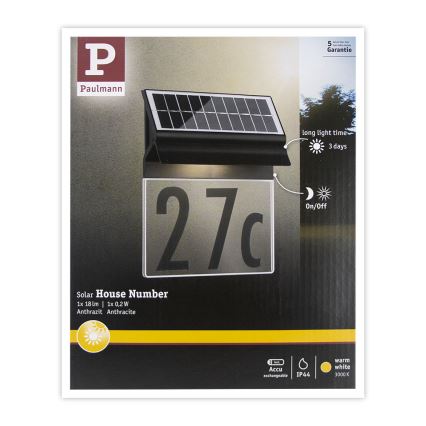Paulmann 94694 - LED/0,2W IP44 Адресная табличка с подсветкой на солнечной батарее NEDA 3,7V 1800 mAh