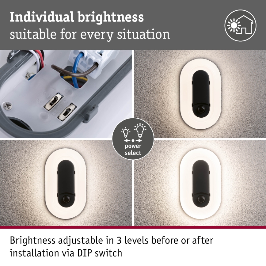 Paulmann 94958 - LED/18,5W IP65 Диммируемый наружный настенный светильник с датчиком движения и сумерек ELUNOR 230V 2200/3000/4000K антрацит