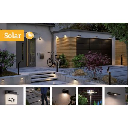 Paulmann 95393 - LED/4W IP44 Настенный светильник на солнечной батарее с регулированием яркости и датчиком SOLVEIG 3,7V 2000 mAh
