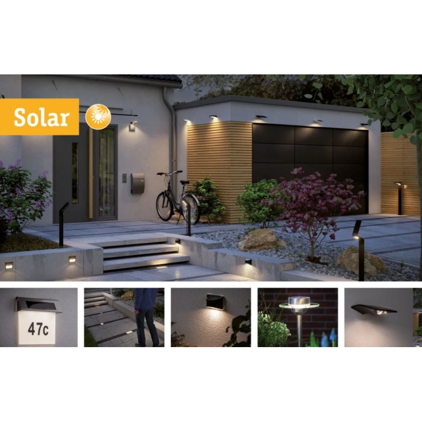 Paulmann 95393 - LED/4W IP44 Настенный светильник на солнечной батарее с регулированием яркости и датчиком SOLVEIG 3,7V 2000 mAh