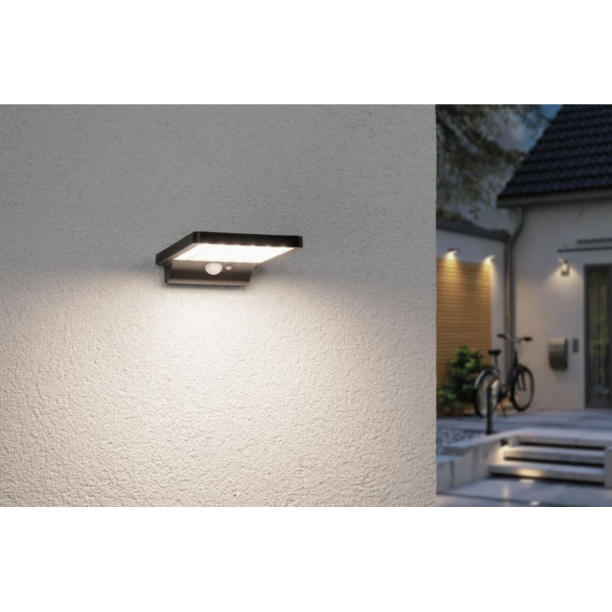 Paulmann 95393 - LED/4W IP44 Настінний світильник на сонячній батареї з регулюванням яскравості та датчиком SOLVEIG 3,7V