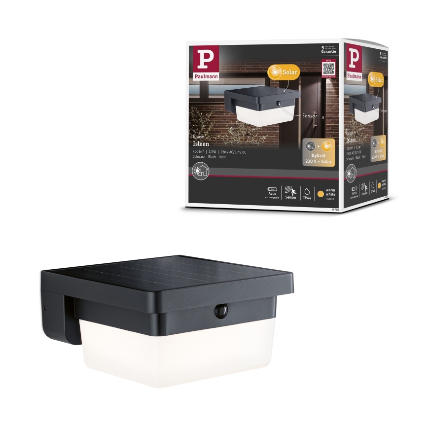 Paulmann 95748 - LED/2,3W IP44 Сонячний настінний світильник з датчиком ISLEEN 3,7/230V 4000 mAh чорний