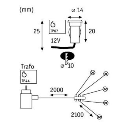 Paulmann 98891 - НАБІР 5X LED/0,16W IP67 Вуличні врізні світильники MICRO 230V