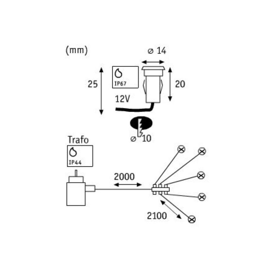 Paulmann 98891 - НАБОР 5X LED/0,16W IP67 Уличный встроенный светильник MICRO 230V