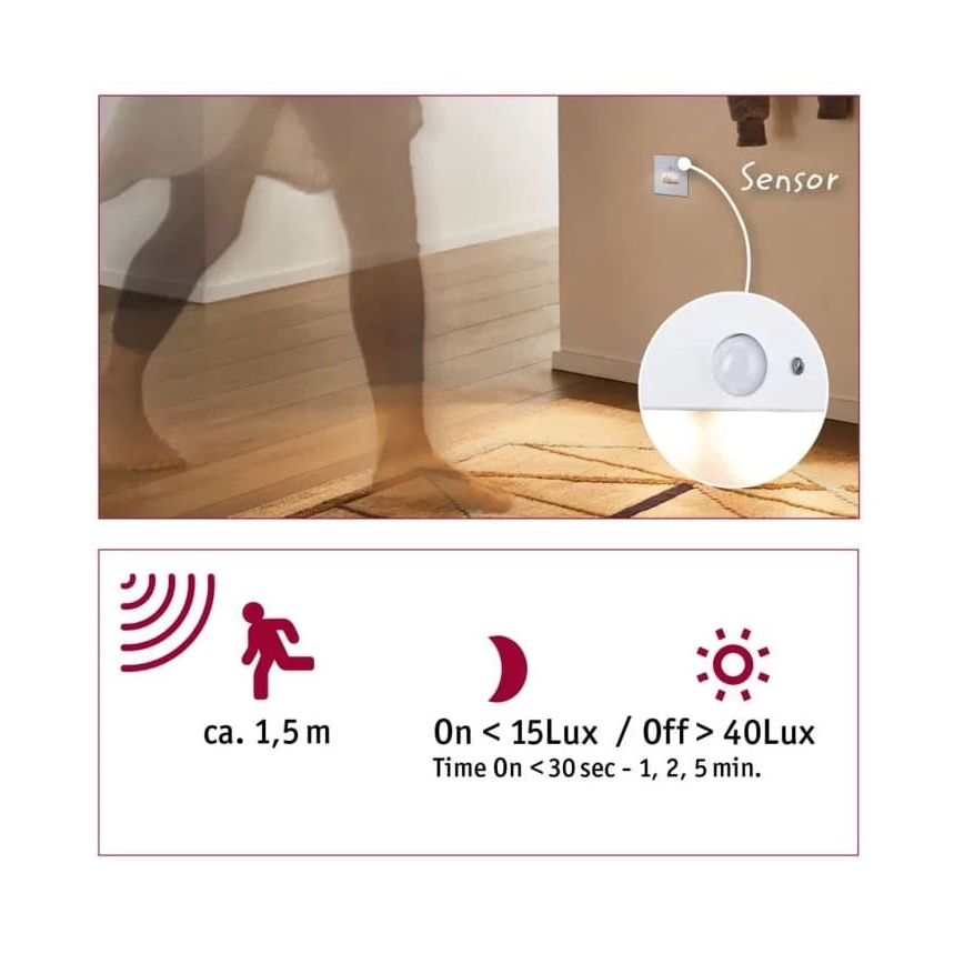 Paulmann  93133 - LED/1,2W Сходовий світильник з датчиком EDGE 230V білий