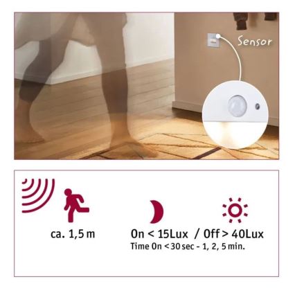 Paulmann  93133 - LED/1,2W Сходовий світильник з датчиком EDGE 230V білий