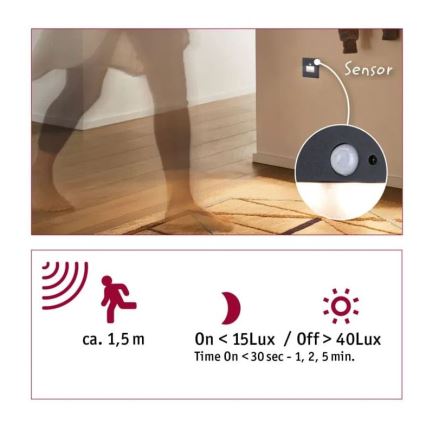 Paulmann  93135 - LED/1,2W Сходовий світильник з датчиком EDGE 230V чорний