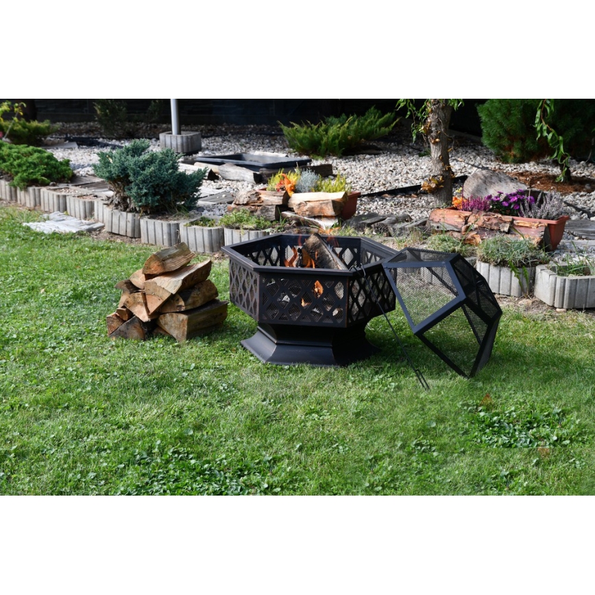 Переносний гриль на дрова з решіткою чорний/патина