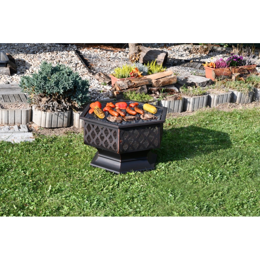 Переносний гриль на дрова з решіткою чорний/патина