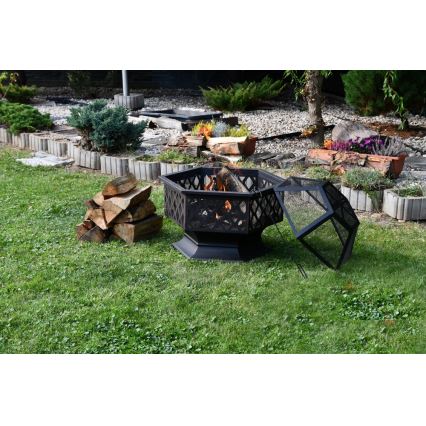 Переносной гриль на дровах с решеткой черный/патина