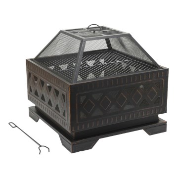 Переносной гриль на дровах с решеткой черный/патина