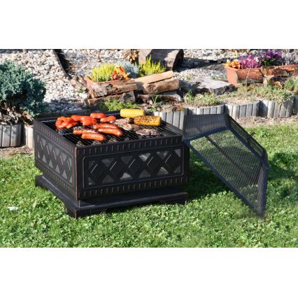 Переносной гриль на дровах с решеткой черный/патина