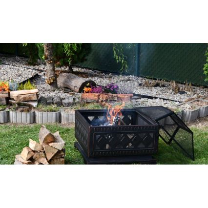 Переносной гриль на дровах с решеткой черный/патина