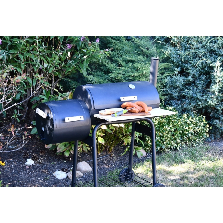 Переносной гриль на углях с коптильней черный/дерево