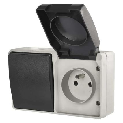 Переключатель бытовой переменного тока № 6 с розеткой 250В/16А IP44 серый