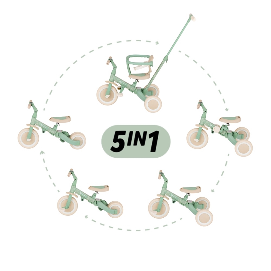 PETITE&MARS - Детский трёхколёсный велосипед 5 в 1 TURBO LIMITED Green Twist