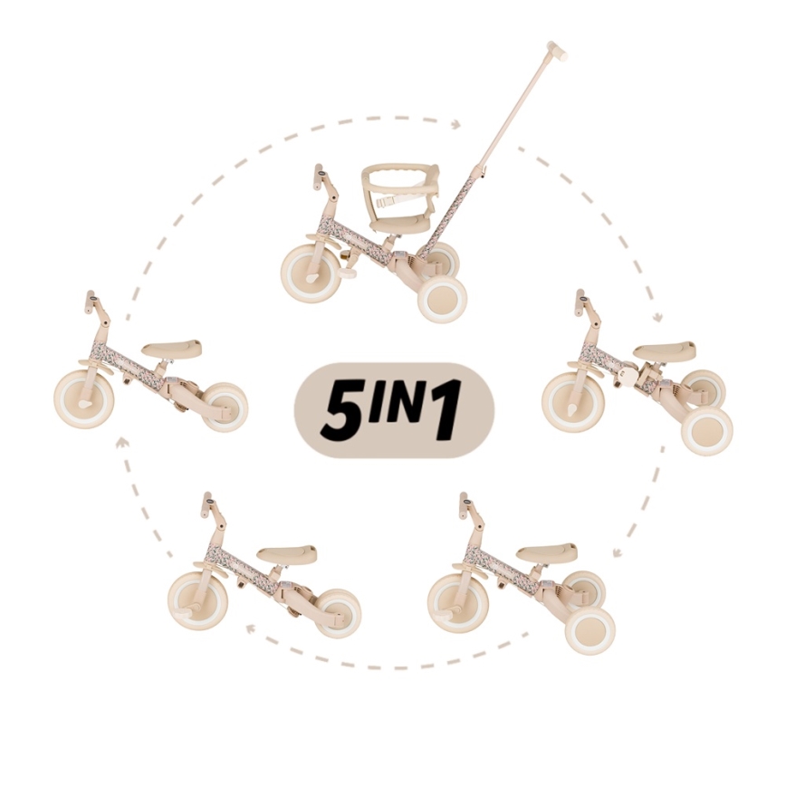 PETITE&MARS - Детский трёхколёсный велосипед 5 в 1 TURBO LIMITED Pink Meadow