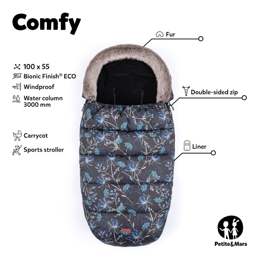 PETITE&MARS - Дитяча зимова ковдра-конверт COMFY Fancy Dream синій/білий