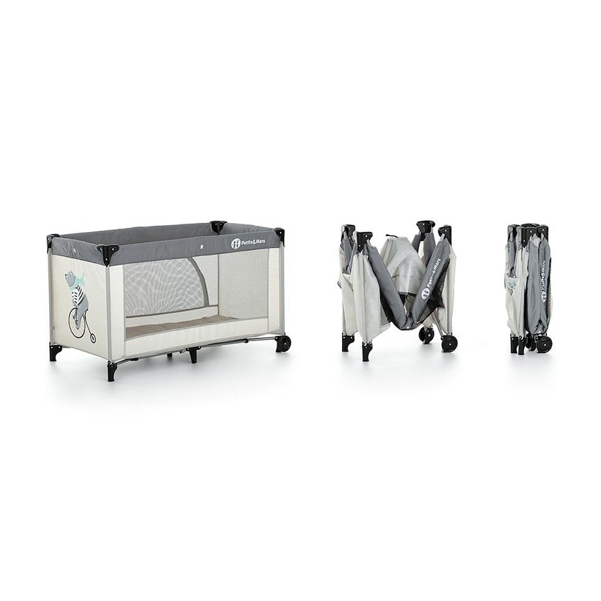 PETITE&MARS - Дитяче ліжечко-манеж NYJA TEDDY BIKER сірий/бежевий