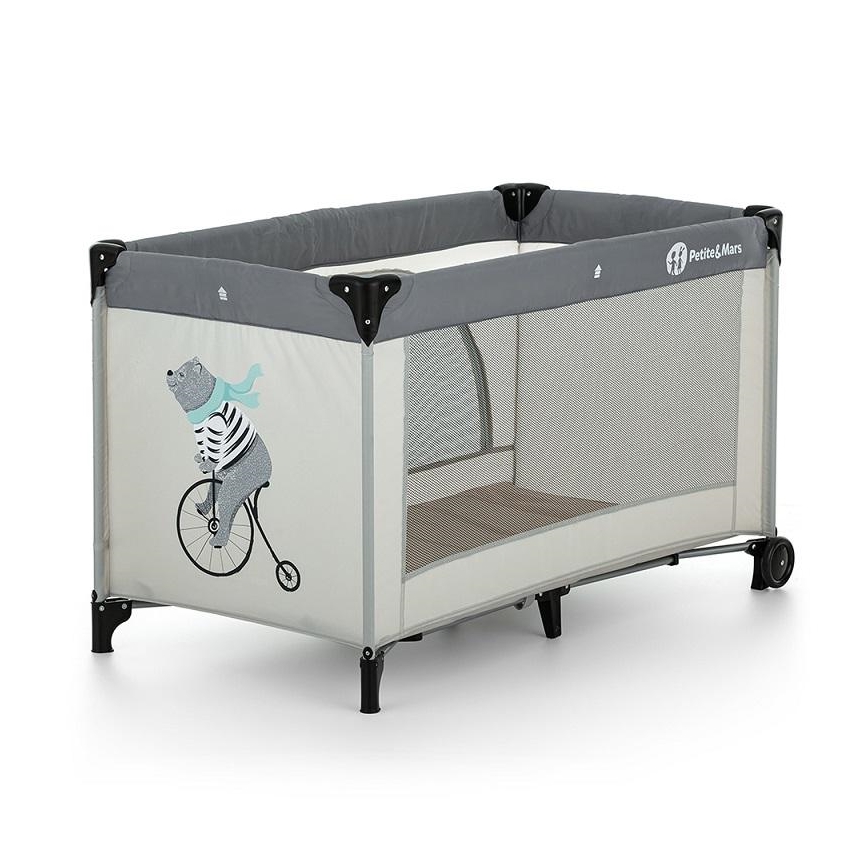 PETITE&MARS - Дитяче ліжечко-манеж NYJA TEDDY BIKER сірий/бежевий