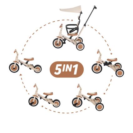 PETITE&MARS - Дитячий триколісний велосипед 5 в 1 TURBO PLUS Desert Sand