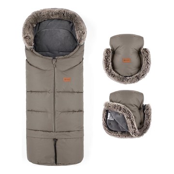 PETITE&MARS - НАБІР Дитяча зимова ковдра-конверт ARCTIC + рукавиці для коляски FURRY Mocha Mousse