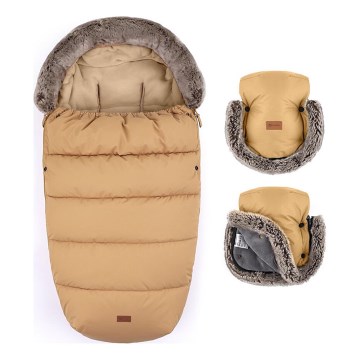 PETITE&MARS - НАБІР Дитячий конверт 4в1 COMFY + рукавички для коляски FURRY Elegant Caramel
