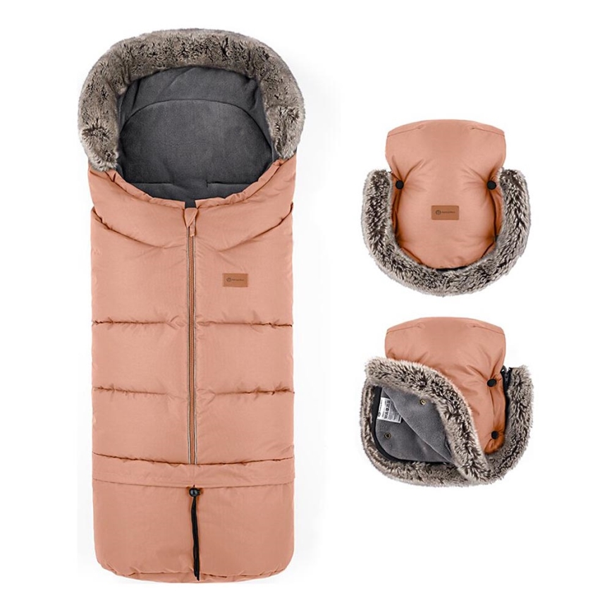 PETITE&MARS - НАБОР Детское зимнее одеяло-конверт 4в1 ARCTIC + рукавицы для коляски FURRY Pastel Peach