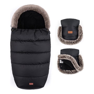 PETITE&MARS - НАБОР Детское зимнее одеяло-конверт 4в1 COMFY + рукавицы для коляски FURRY Forever Black