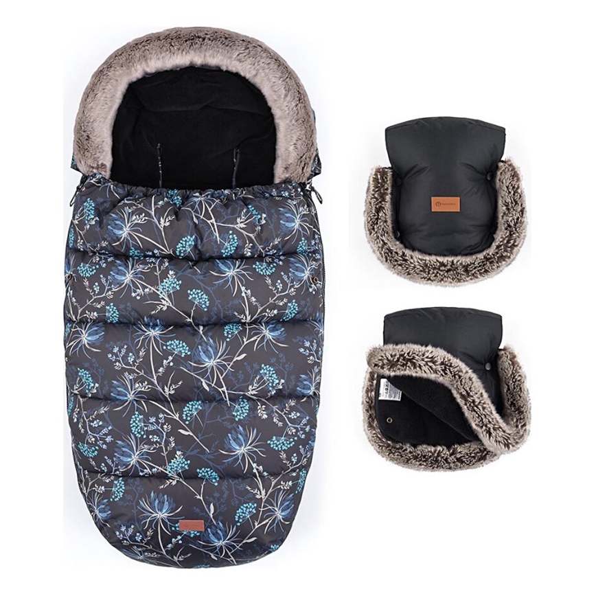 PETITE&MARS - НАБОР Детское зимнее одеяло-конверт 4в1 COMFY Stylish Beauty + рукавицы для коляски FURRY Forever Black