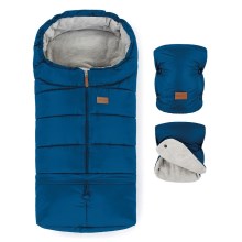 PETITE&MARS - НАБОР Детское зимнее одеяло-конверт 3в1 JIBOT + рукавицы для коляски синий