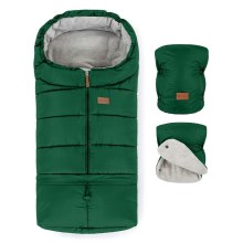PETITE&MARS - НАБОР Детское зимнее одеяло-конверт 3в1 JIBOT + рукавицы для коляски зеленый