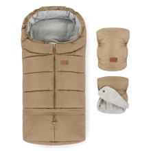 PETITE&MARS - НАБОР Детское зимнее одеяло-конверт 3в1 JIBOT + рукавицы для коляски коричневый