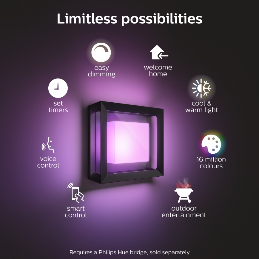 Philips - Уличный светодиодный настенный RGBW-светильник с регулированием яркости Hue ECONIC LED/15W/230V 2000-6500K IP44
