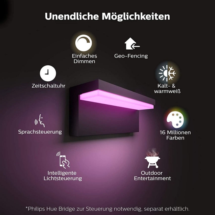 Philips - Уличный светодиодный настенный RGBW-светильник с регулированием яркости Hue NYRO LED/13,5W/230V 2000-6500K IP44