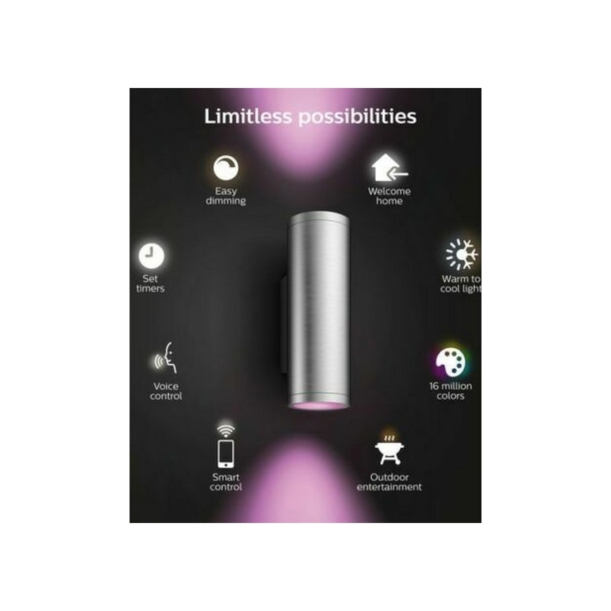 Philips - Уличный светодиодный настенный RGBW-светильник с регулированием яркости Hue APPEAR 2xLED/8W/230V IP44