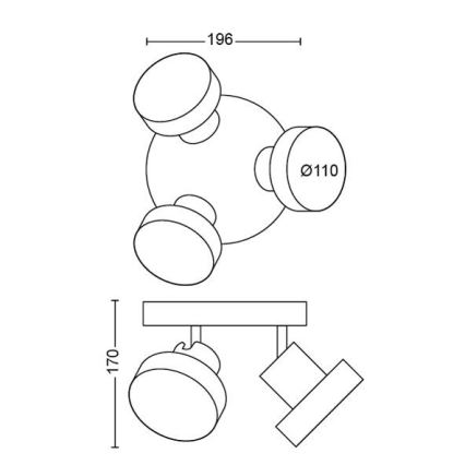 Philips 50603/30/P0 - LED Димерний точковий світильник BUKKO 3xLED/4,3W/230V