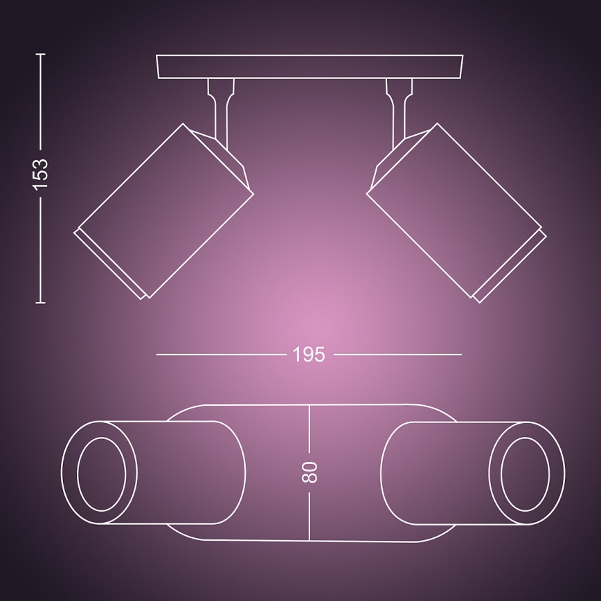Philips - Светодиодный точечный RGBW-светильник с регулированием яркости Hue FUGATO 2xGU10/5,7W/230V